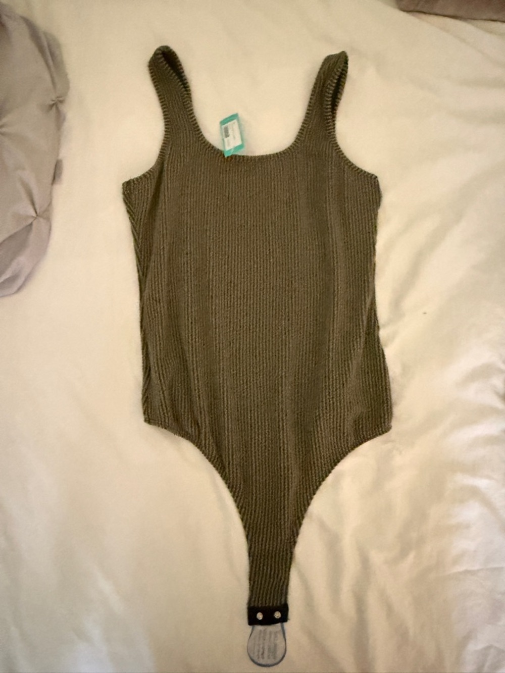 Gilli Olive Ribbed Tank-Style One-Piece Bodysuit